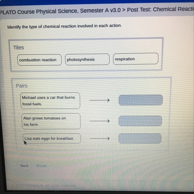 Identify the type of chemical reaction involved in each action-example-1