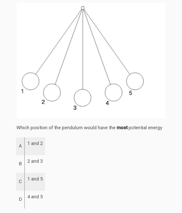 A diagram of a moving pendulum is provided. Which position of the pendulum would have-example-1