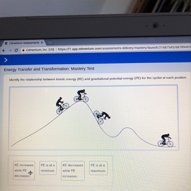 Identify the relationship between kinetic energy (KE)-example-1