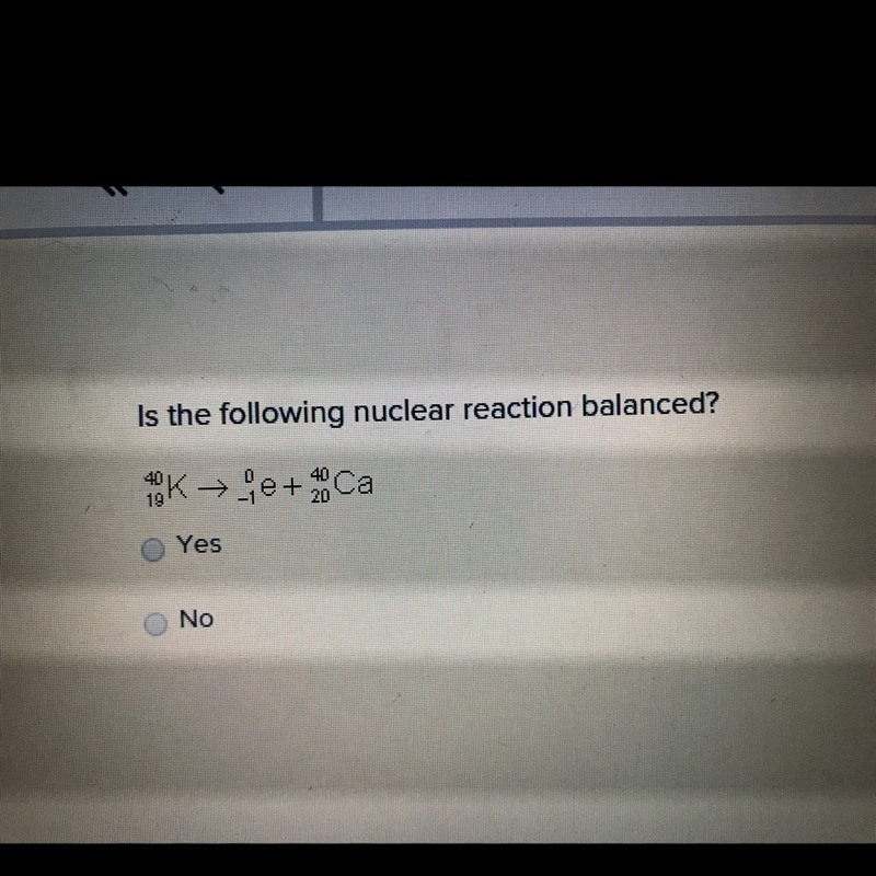 Is the following nuclear reaction balanced? Need answered ASAP!-example-1