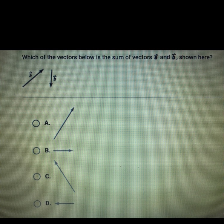 Which of the vectors below is the sum of vectors a and B, shown here? (NEED ANSWER-example-1