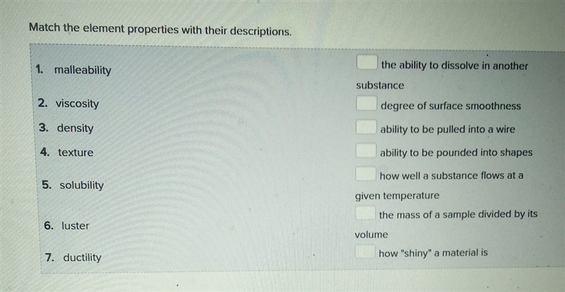 Match the element properties with their descriptions-example-1