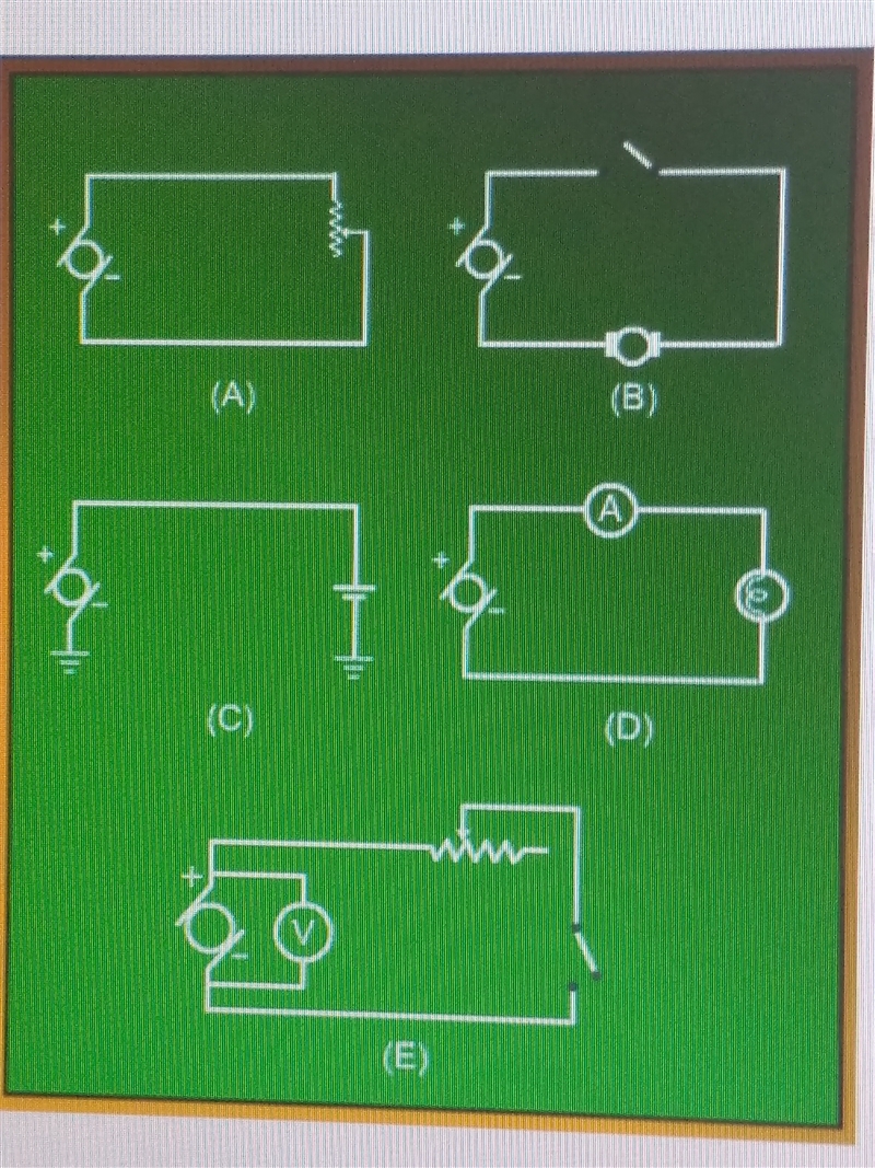 Which of these circuits has a voltmeter?? A B C D E-example-1