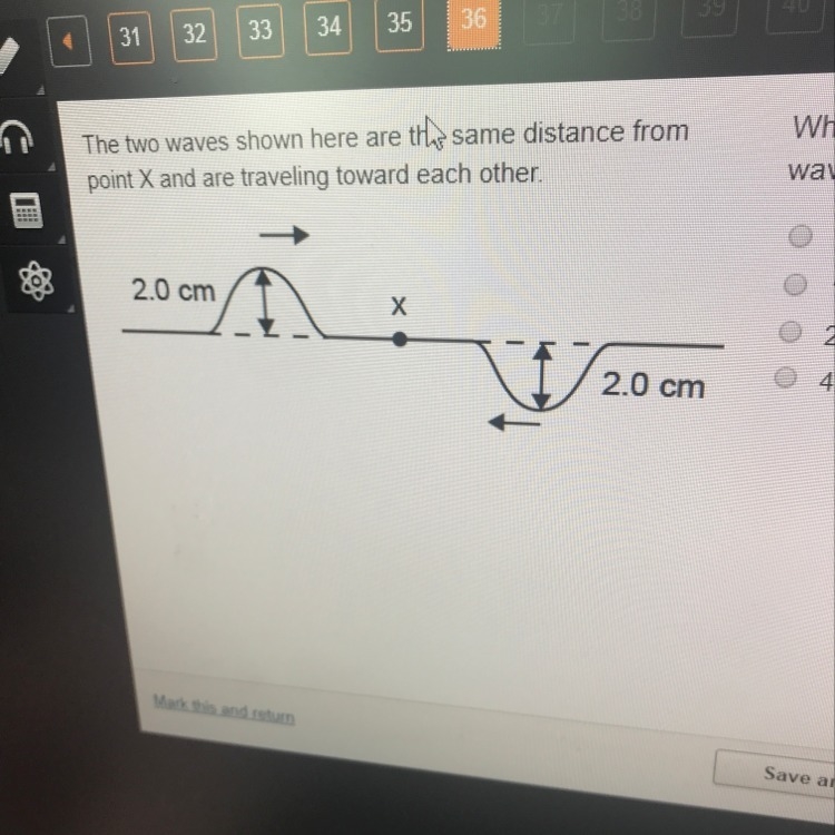 The two waves shown here are the same distance from point x and are traveling toward-example-1