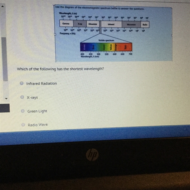 Also visible light with a wavelength of 480nm appears A violet B green C blue D red-example-1