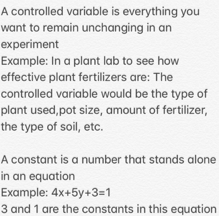 What is a control, constant, independent variable, and a dependent variable? (DEFINITION-example-1