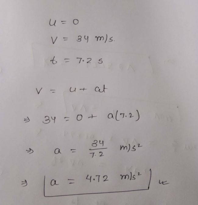 a plane takes off at 34 m/s if it accelerates from rest and takes 7.2 seconds to lift-example-1