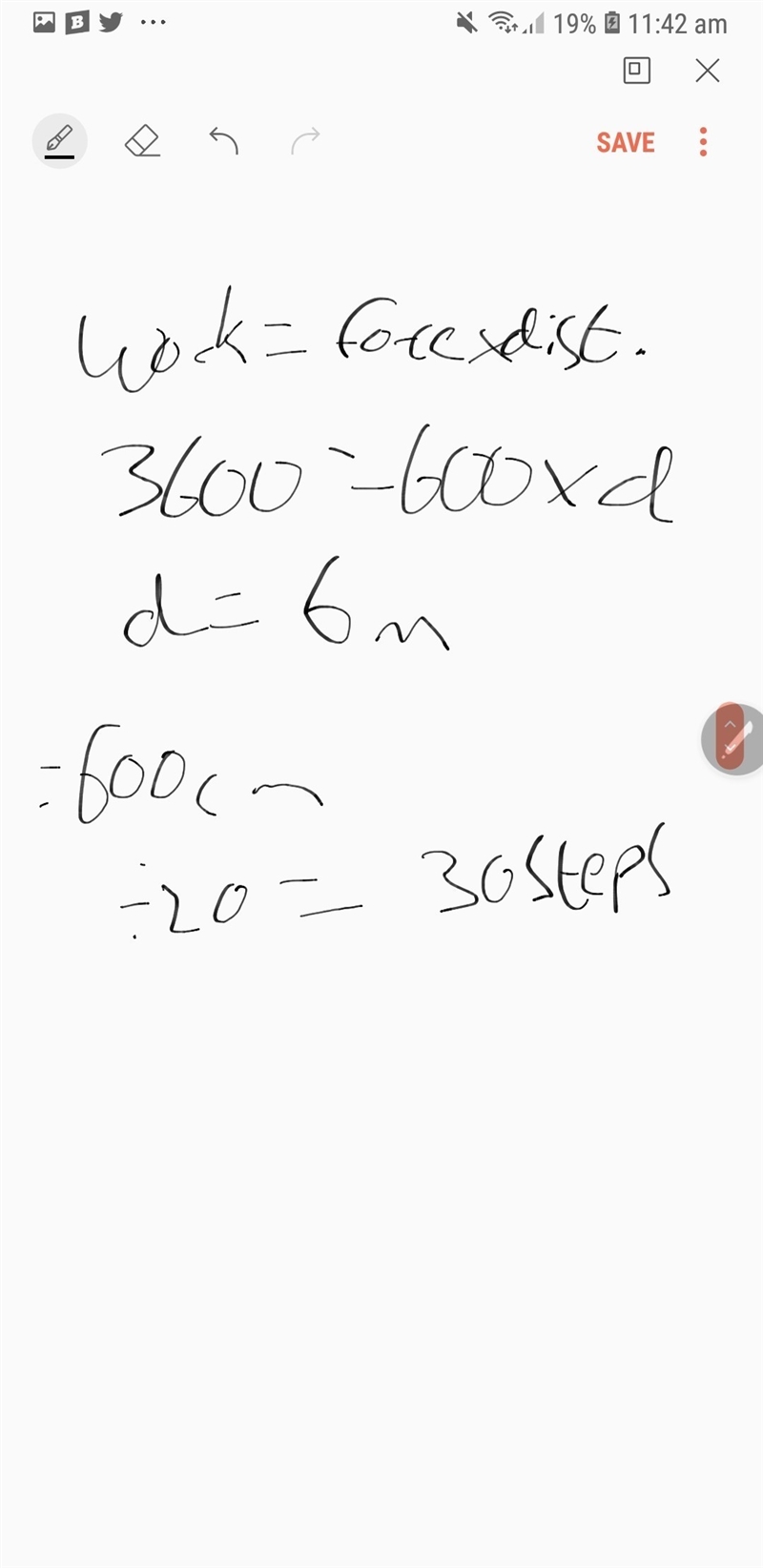 A man has a power of 90 W and mass 60 kg runs up a staircase in 40 s. If each staircase-example-2