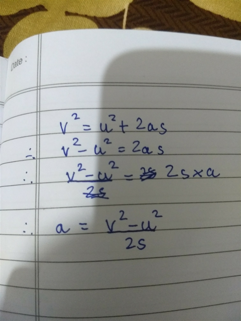 Make a the subject of v^2= u^2 + 2as (^ meaning to the power of)-example-1