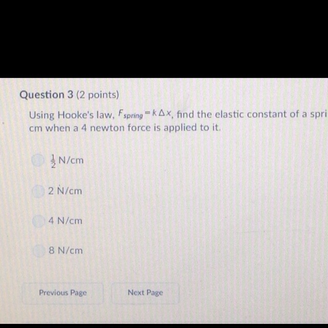 Using Hooke's law F spring = k dela x, find elastic constant of a spring that stretches-example-1