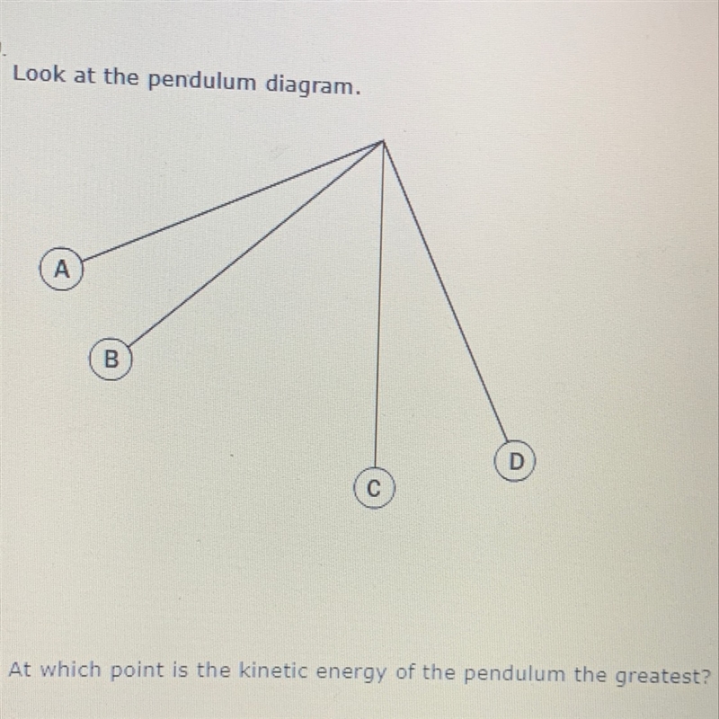 Look at the pendulum diagram. at which point is the kinetic energy of the pendulum-example-1