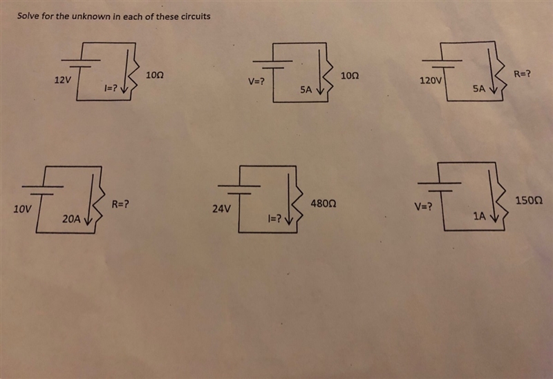 Solve for the unknown in each of these circuits-example-1