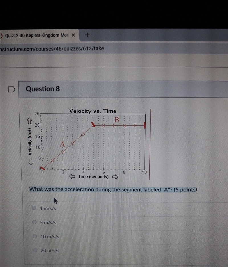 What was the acceleration during the segment labeled "A"?-example-1