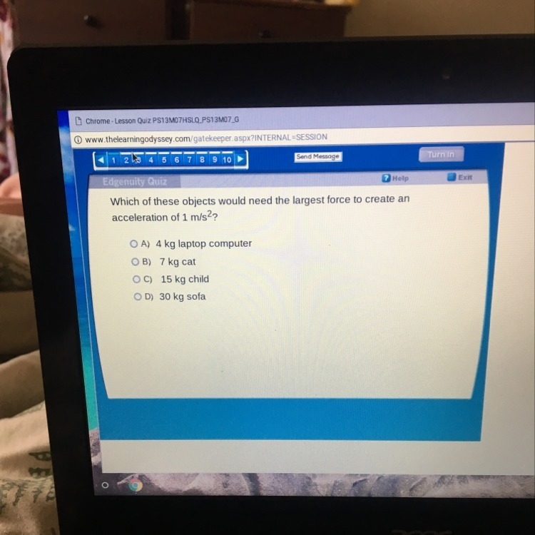 Which of these objects would need the largest force to create an acceleration of 1 m-example-1