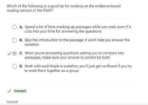 Which of the following is a good tip for working on the evidence-based reading section-example-1