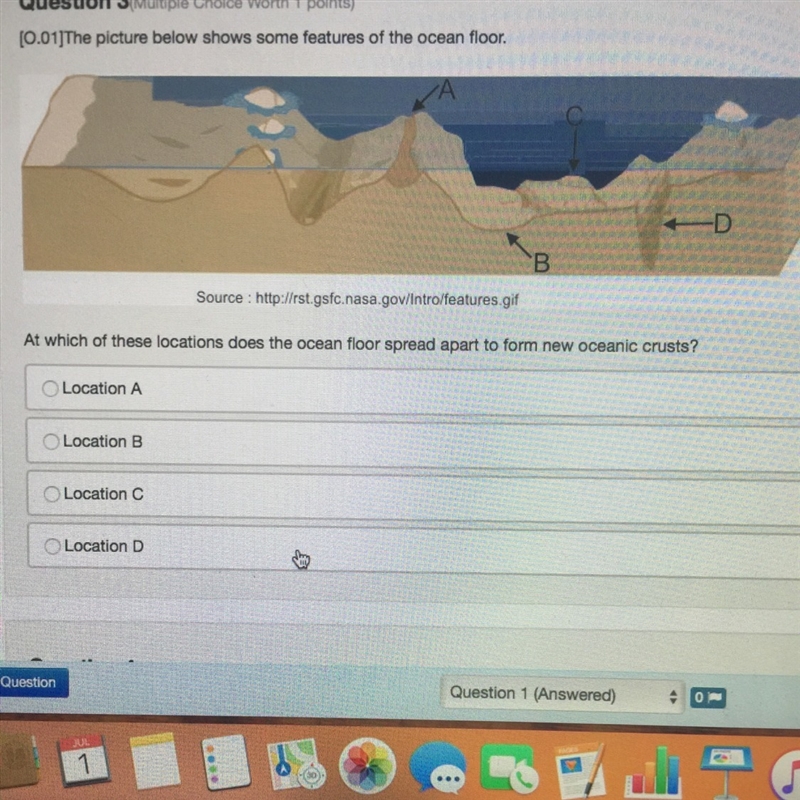 At which of these locations does the ocean floor spread apart form new oceanic crusts-example-1