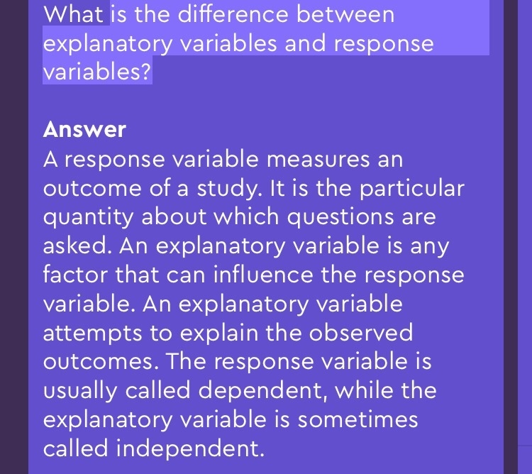 Explain the difference between explanatory and response variables. is it important-example-1