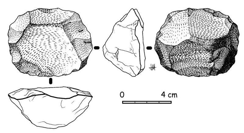 While on an archaeological dig in europe, you find a stone tool that is rounded on-example-1