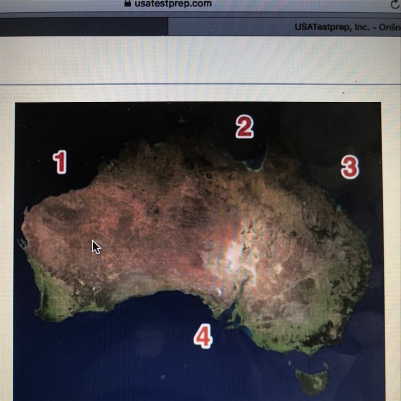 Which number is closet to the location of the Great Barrier Reef A:1 B:2 C:3 D:4 PLEASE-example-1