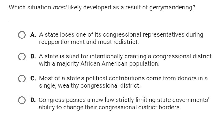 Which situation most likely developed as a result of gerrymandering-example-1