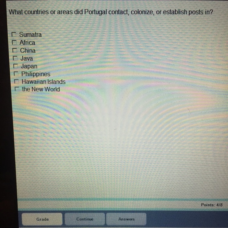 What countries are areas to Portugal contact, colonize, or establish posts in?-example-1