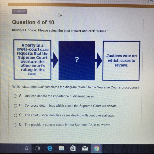 Which statement best completes the diagram related to the supreme courts procedures-example-1