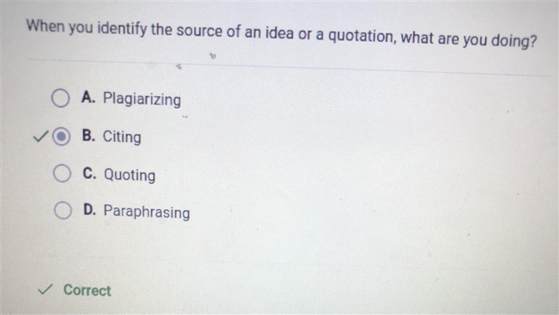 Identifying the source of a quotation or an idea is called-example-1