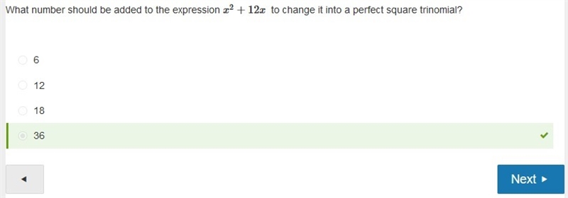 What number should be added to the expression x2 + 12x to change it into a perfect-example-1