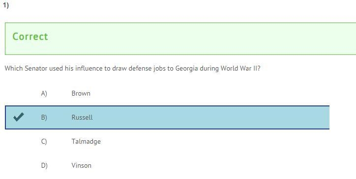 Which Senator used his influence to draw defense jobs to Georgia during World War-example-1