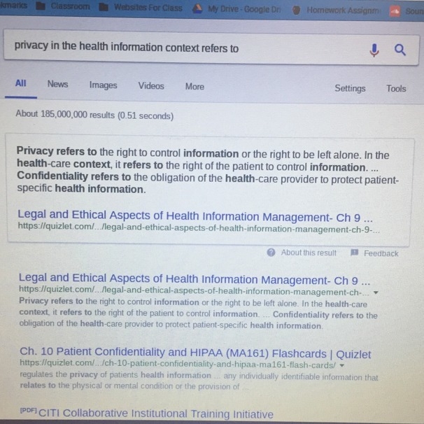 Privacy, in the health information context, refers to:-example-1