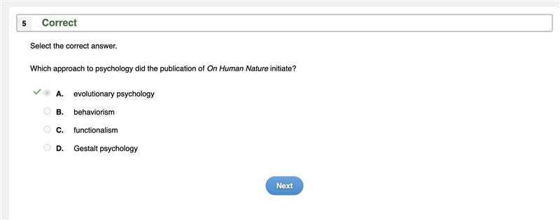 Which approach to psychology did the publication of On Human Nature initiate? A. evolutionary-example-1