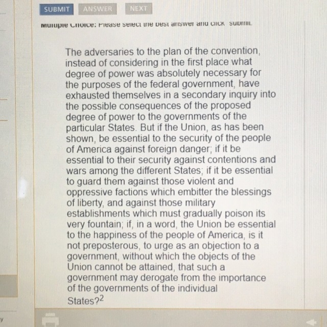 What Important federalist idea is expressed in this exercise in this excerpt from-example-1