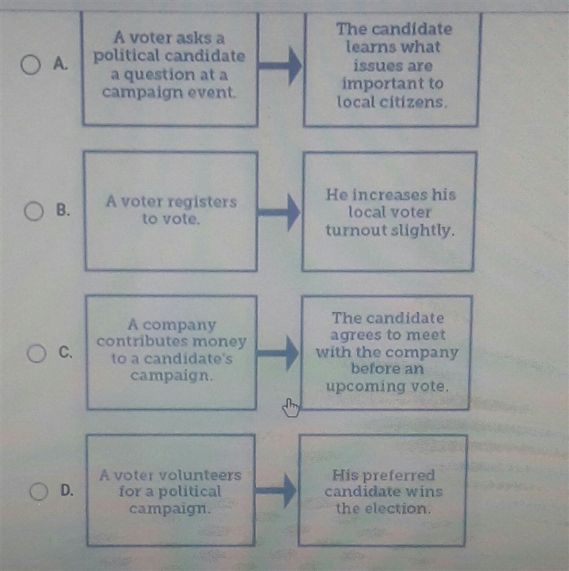 Helpppp Plssss!! which diagram most effectively shows how a voter influence policy-example-1