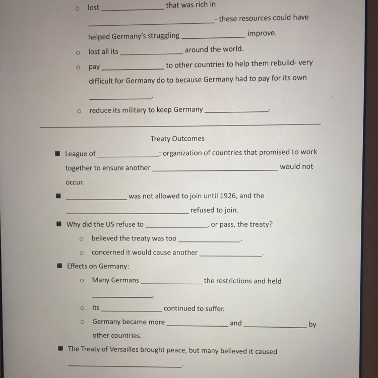 Help with the Treaty of Versailles (fill in the blank PLEASE).-example-1