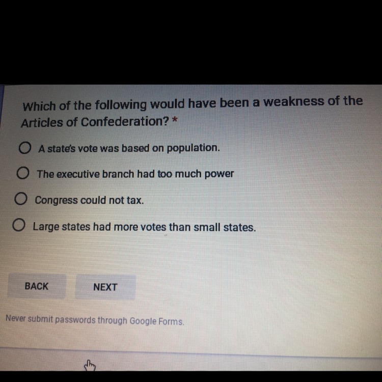 What was a weakness of the articles of confederation?-example-1