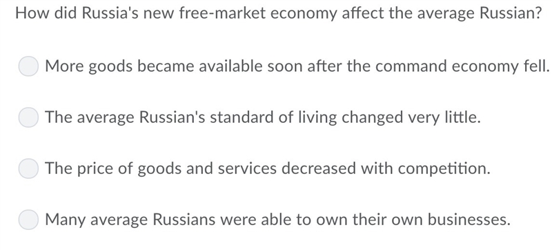 How did Russia's new free-market economy affect the average Russian?-example-1