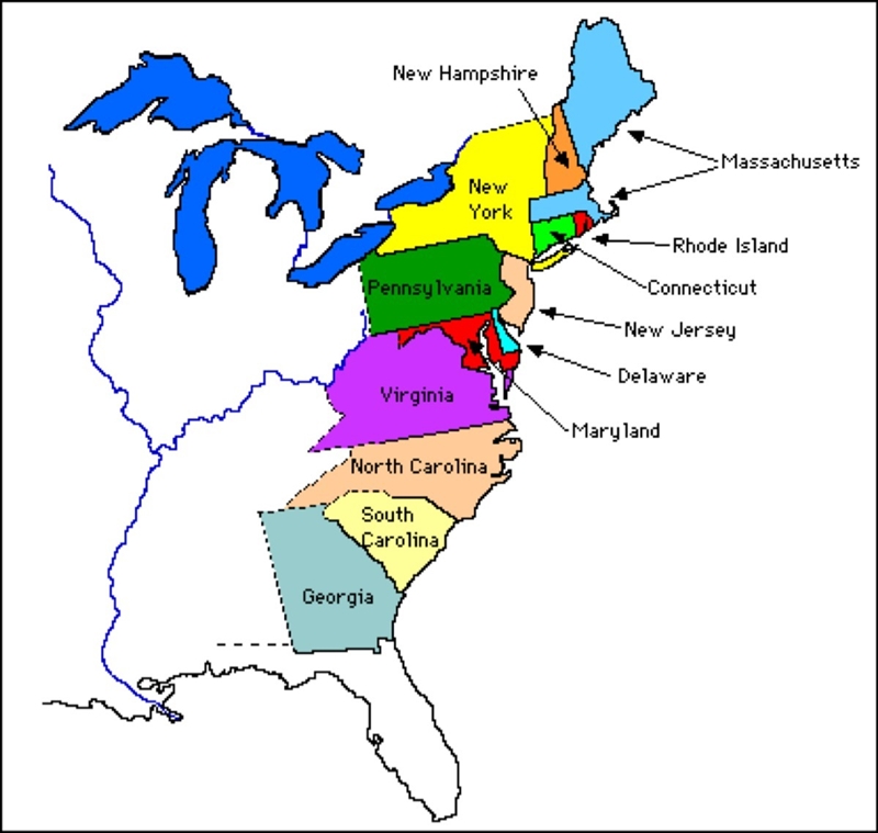 Map of the thirteen colonies-example-1