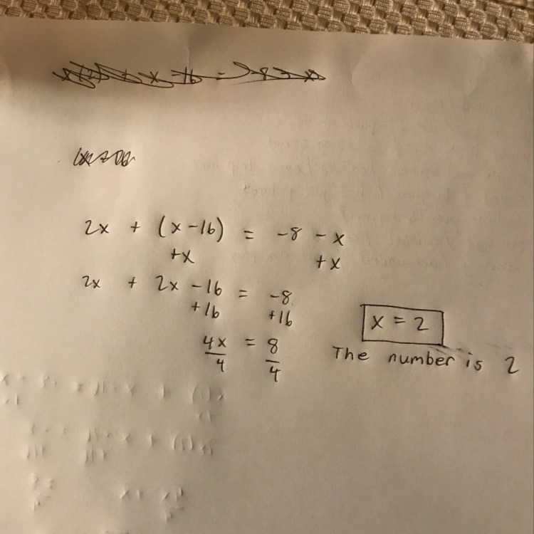 The sum of twice a number and 16 less than the number is the same as the difference-example-1