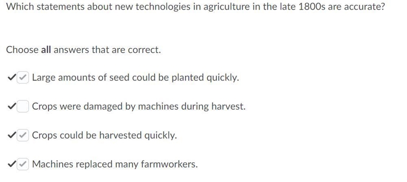 Which statement about new technology in agriculture in the late 1800s are accurate-example-1