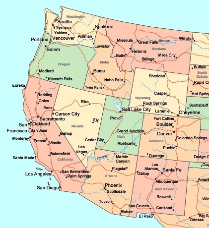 Which of the following states shares its borders with Oregon, Nevada, and Arizona-example-1