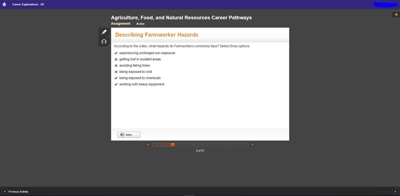 According to the video, what hazards do Farmworkers commonly face? Check all that-example-1