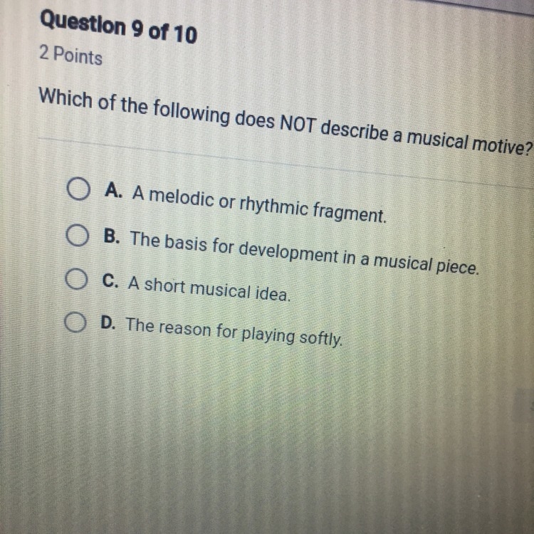 Which of the following dose not describe a musical motive-example-1