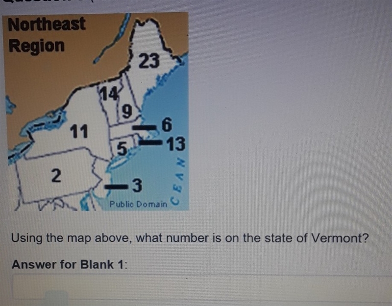 Using the map above, what number is on the state vermont?-example-1