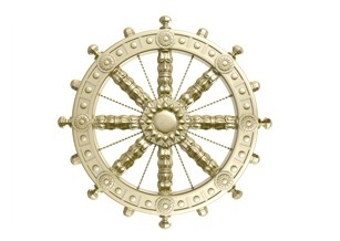 Look at the image of the dharma wheel. What main idea of Hinduism does it symbolize-example-1