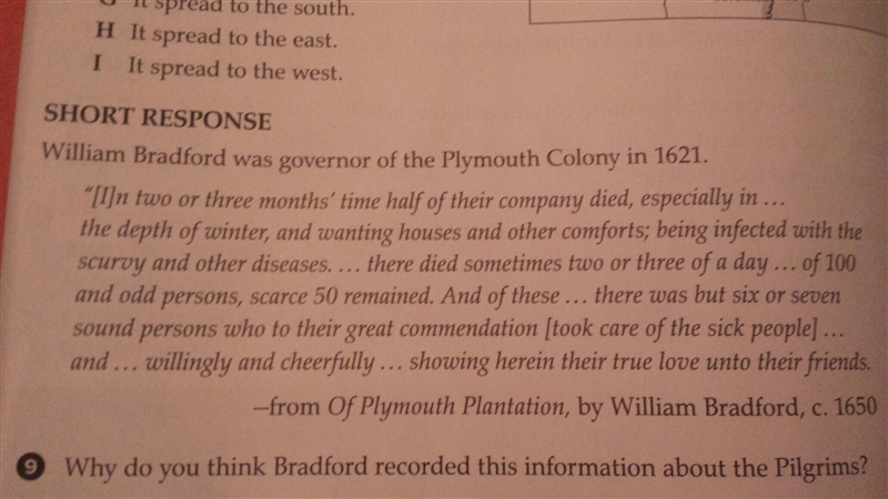 Why do you think Bradford recorded this information about the Pilgrims? Please answer-example-1