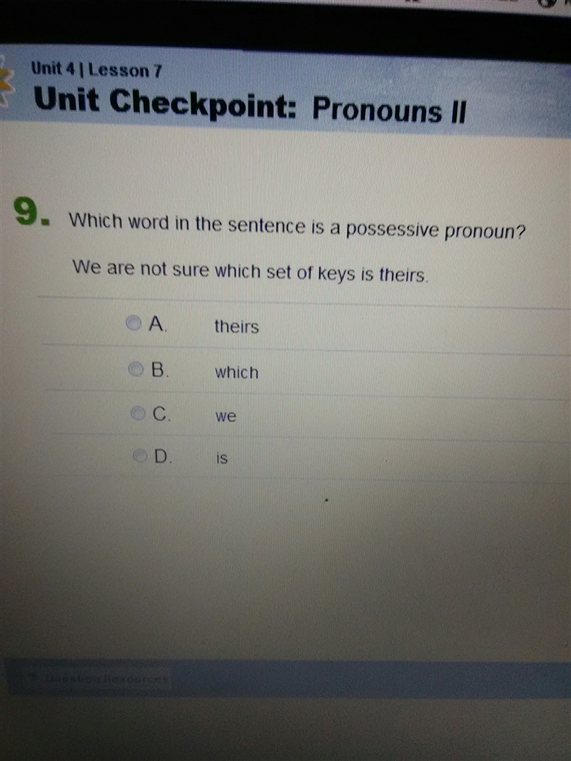 Which word in the sentence is a posseive-example-1