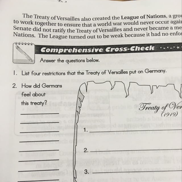 What are the four restrictions treaty of Versailles put on Germany-example-1