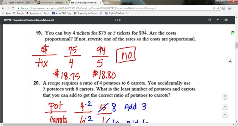 you can buy 4 tickets for $75 or 5 tickets for $94 are the cost proportional if not-example-1