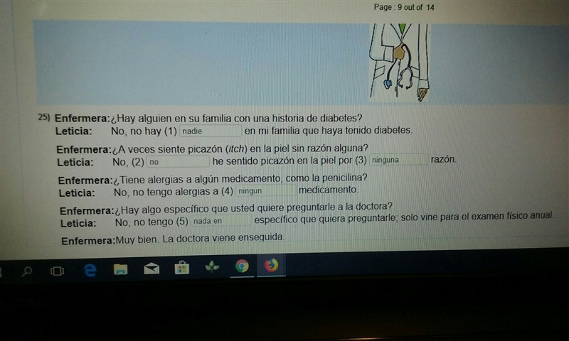 Ayuda a leticia a contestar las preguntas de la enfermera con la expresión negativa-example-1