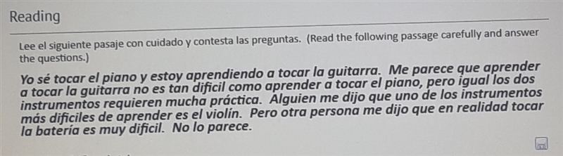 *PLEASE HELP* 4.) ¿Qué está aprendiendo a tocar esta persona? A.) La quitarra B.) La-example-1